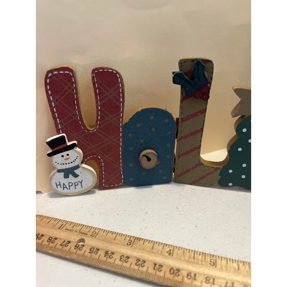 Rustic Wooden Holidays Folding Tabletop Sign Christmas Decor Snowman Tree 12in